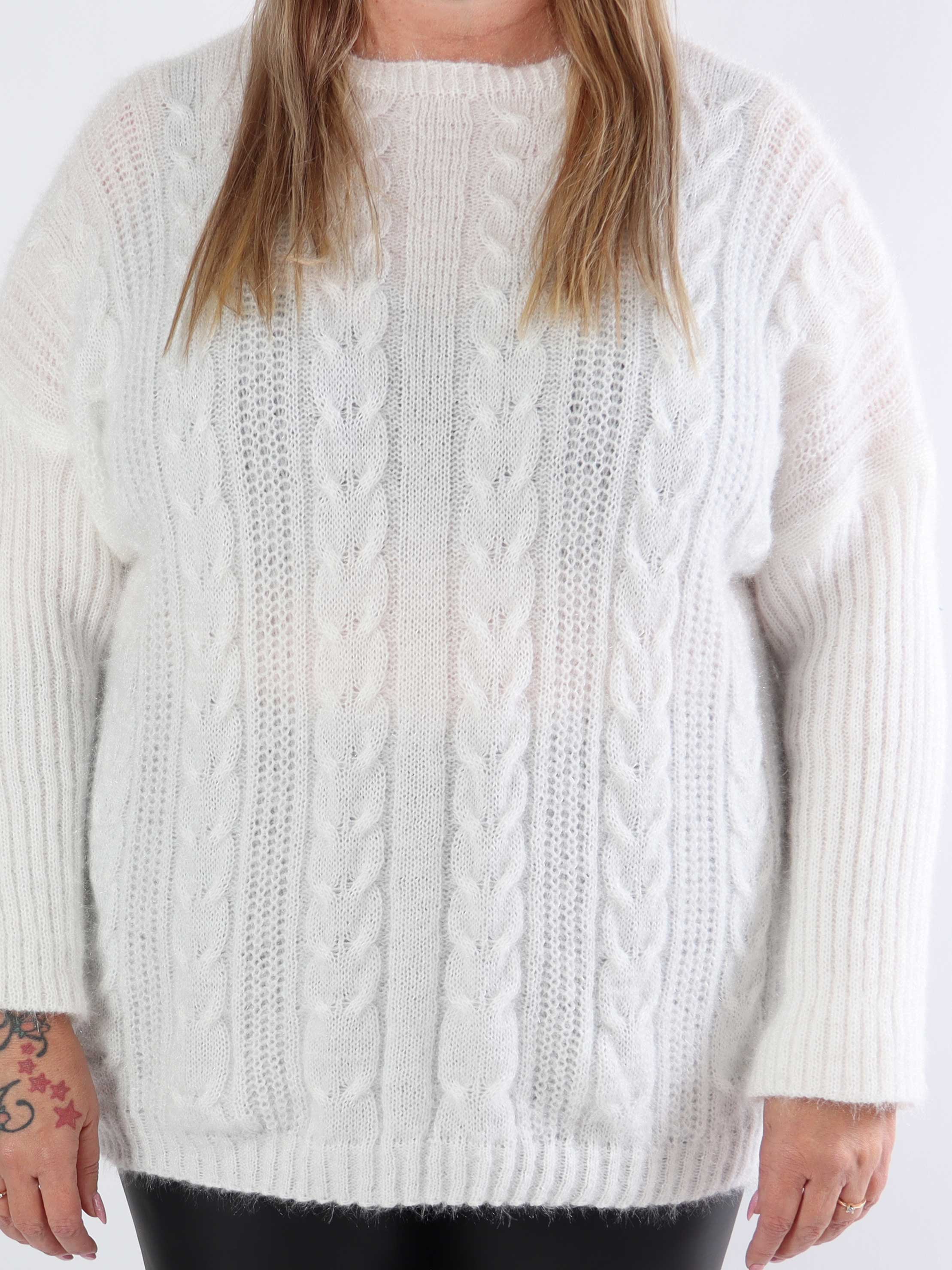 Johanna - Plus size stickad blus i glansig trikå